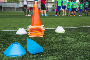 Boys soccer field with cone for training