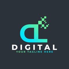 Tech Letter DL Logo. Blue and Green Geometric Shape with Square Pixel Dots. Usable for Business and Technology Logos. Design Ideas Template Element.