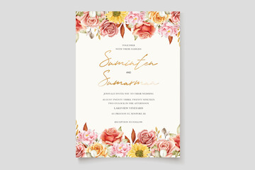 watercolor summer floral and leaves invitation card set