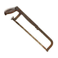 old rusty hacksaw isolated on the white background