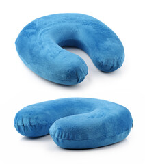  blue neck pillows isolated on white background