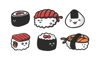 cute sushi vector illustration with facial emotion. smiley and cheerful Japanese food cartoon in vector graphic design. kawaii food illustration. © freeject.net