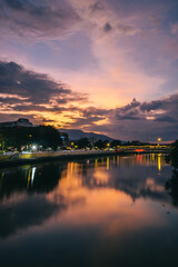 Fototapeta na wymiar sunset over the Ping river