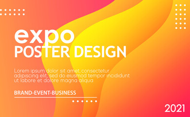 Abstract expo poster design template. Modern orange liquid waves background for social network text copy.