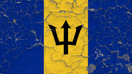 Barbados flag on Cracked Wall texture  - obrazy, fototapety, plakaty