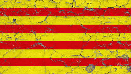 Catalonia flag on Cracked Wall texture  - obrazy, fototapety, plakaty