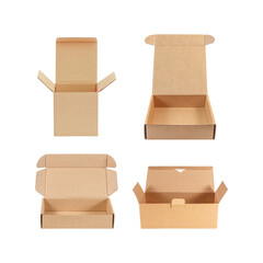 Cardboard box multi-style isolated on white  , clipping path included use for design.