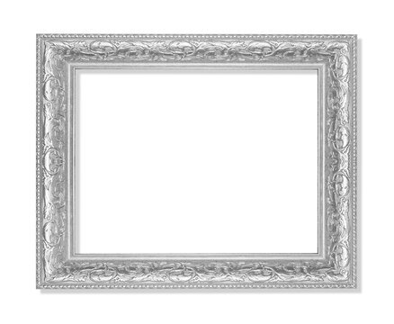 The antique silver frame isolated on white background  , clipping path included for design.