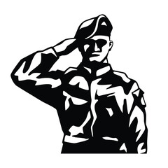 Soldier in saluting silhouette vector on white background