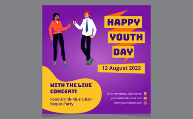 Happy Youth Day Modern Party Social Media Stories Design Templates. International Youth Day Horizontal Banner Template Teens and Young Celebration. International Youth Day Social Network, Food, Party.