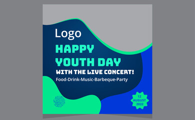 Happy Youth Day Modern Party Social Media Stories Design Templates. International Youth Day Horizontal Banner Template Teens and Young Celebration. International Youth Day Social Network, Food, Party.
