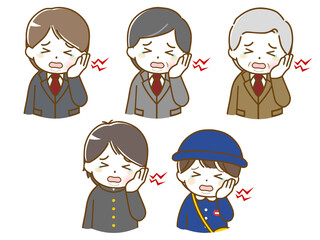 口の中に異常がある、色々な年代の太った男性達