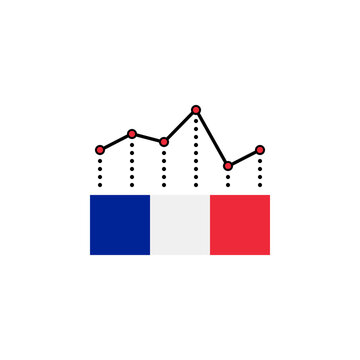 French Flag And Business Chart, Unstable Economic Indicators Concept