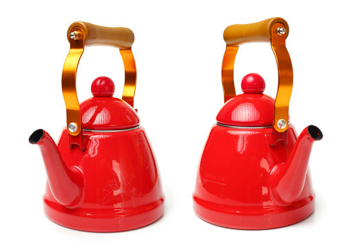 Red Tea Kettle Isolated On White Background 