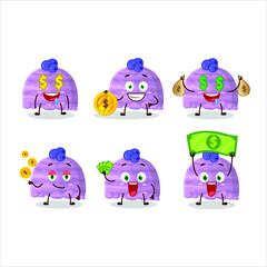 Blueberry ice cream scoops cartoon character with cute emoticon bring money. Vector illustration