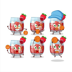 Talented glass of sangria cartoon character as a basketball athlete