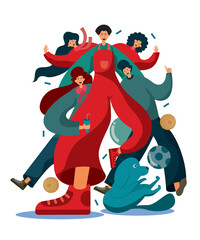 flat illustration business team of men and women brainstorming ideas to work well