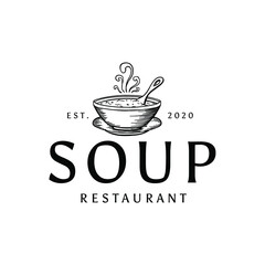 Soup Bowl With Spoon Food Restaurant Drawing Logo Vector Illustration Template Icon Design 