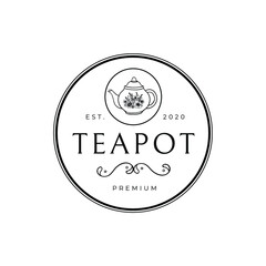 Teapot With Floral Leaves And Ornament Logo Vector Illustration Template Icon Design