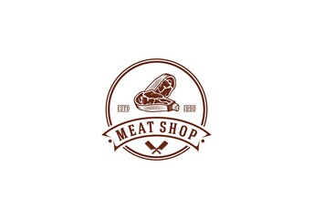 logo for butcher shop with fresh meat illustration