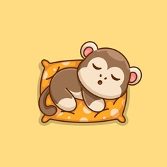 Cute monkey sleeping on pillow cartoon