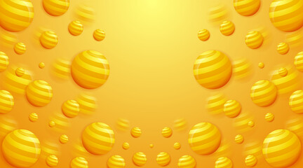 Creative orange soft realistic spheres . 3D yellow colorful balls geometric banner. Modern cover particles design