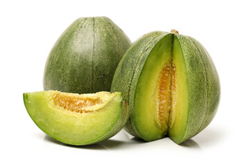 Netted melon on white background