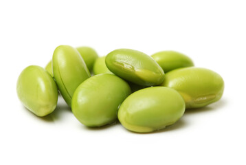 Green soy beans on white background 