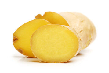 fresh ginger on white background 