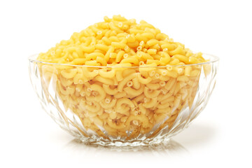 Italian pasta (Gomiti Rigati) on white background