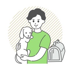イヌを抱える男性のイメージイラスト
