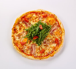 Pizza with bacon and rucola