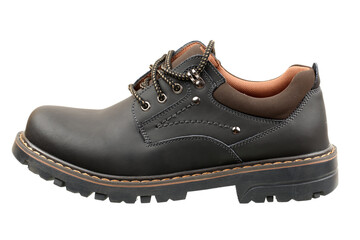 Black leather men shoe on white background