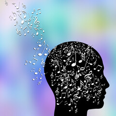 human head shape and musical notes, musician composing concept