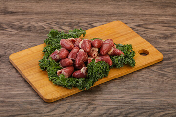 Raw chicken hearts for cooking