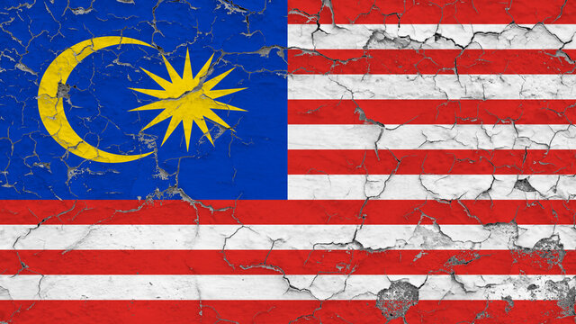 Malaysia flag on Cracked Wall texture	 