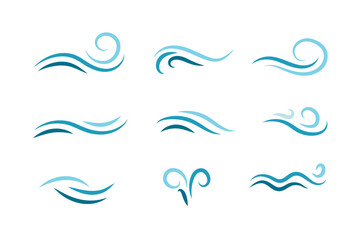 Set of wave shapes, wave formats, shapes, wave forms of water or wind flows. symbol shapes of wind and water waves flow. colorful fill icons - obrazy, fototapety, plakaty