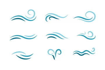 Fotobehang Set of wave shapes, wave formats, shapes, wave forms of water or wind flows. symbol shapes of wind and water waves flow. colorful fill icons © datta