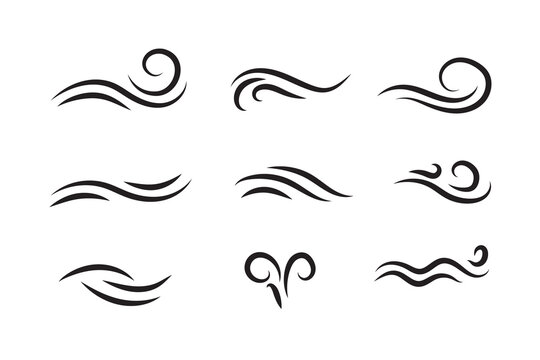 Set of wave shapes, wave formats, shapes, wave forms of water or wind flows. symbol shapes of wind and water waves flow