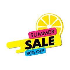 Summer sale 80 percent with yellow lemon and white background vector illustration for banner or poster, sale and discounts concept