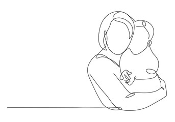 Happy Family Continuous Line Art Drawing. Mother and Baby Abstract Line Drawing Minimalist Illustration. Vector EPS 10.	