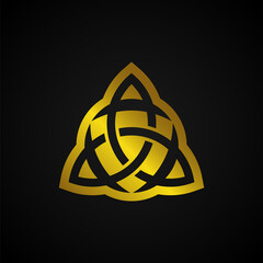 trinity vector logo. a Wiccan symbol for protection. Vector golden Celtic trinity knot set isolated on black background. Wiccan divination symbol, ancient occult sign