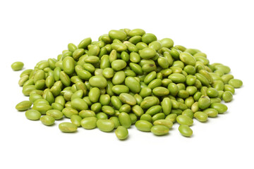 Green soy beans on white background 