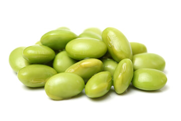 Green soy beans on white background 
