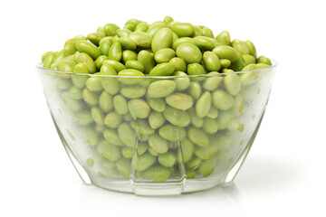 Green soy beans on white background 