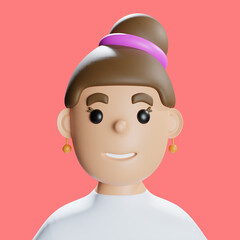 3D illustration of smiling woman.Cartoon close up portrait on pink background.