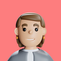 3D illustration of smiling casual woman.Cartoon close up portrait on pink background.avatar for ui ux.