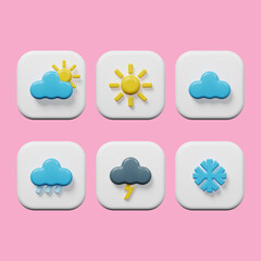 3D modern weather icons set. 3d rendering
