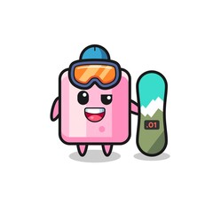 Fototapeta premium Illustration of marshmallow character with snowboarding style