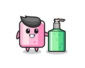 cute marshmallow cartoon with hand sanitizer